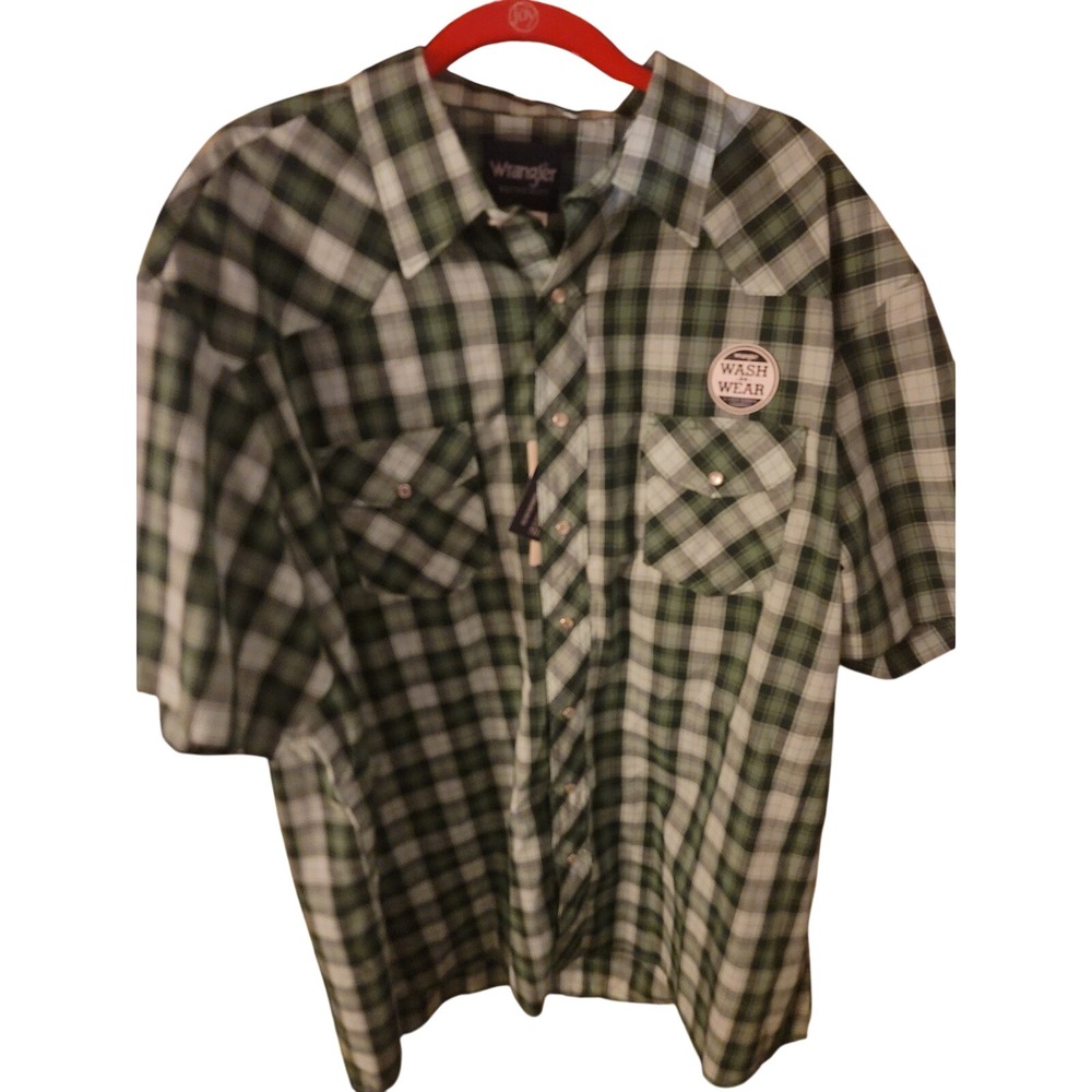 NWT Wrangler Western Shirt Plaid Short Sleeve Tall Man 2XLT Pearl‎ Snaps Y2K